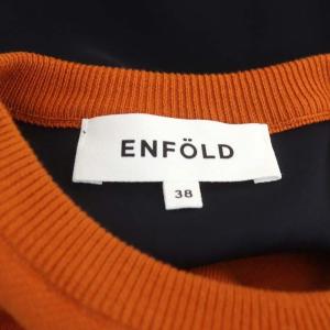 ENFOLD 22SS VENTO ニットダブルサテンコンビDRESS ワンピース 38 オレンジ ネイビー