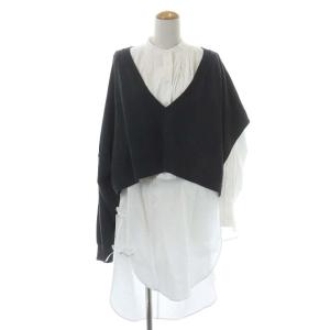 22SS クロップドニット×SHIRT PULLOVER シャツ 長袖 チュニック丈 アシンメトリー デザイン 38 グレー