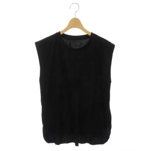 22SS ネックロゴ刺繍ノースリーブ トップス カットソー クルーネック 36 黒 ブラック