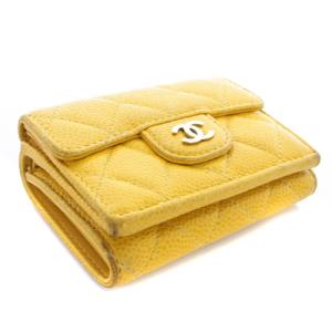 CHANEL マトラッセ キャビアスキン スモールウォレット ココマーク 黄