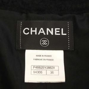 CHANEL 13A ココマークボタン ツイード ノーカラーコート 36 黒 P46625V28631