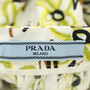 PRADA フラワープリントフレアスカート ひざ丈 花柄 コットン 38 ホワイト マルチカラー