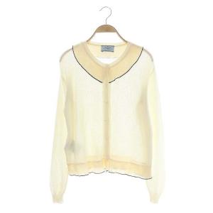 フリル ニットカーディガン 長袖 前開き 38 アイボリー 黒 ブラック