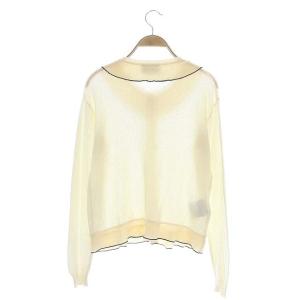 PRADA フリル ニットカーディガン 長袖 前開き 38 アイボリー 黒 ブラック