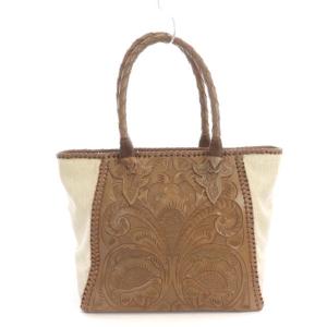 GRACE CONTINENTAL カービングステッチバッグ ハンド トート 切替 茶 アイボリー ブラウン