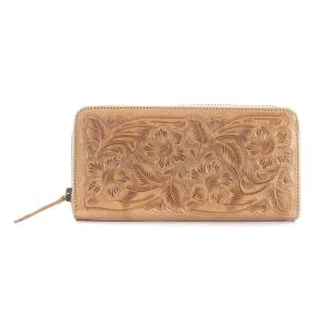 Cカービング 長財布 ラウンドファスナー レザー ベージュ