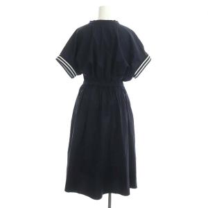 BORDERS at BALCONY ボーダースリーブスキッパーシャツワンピース 半袖 ロング フレア ギャザー 36 ネイビー
