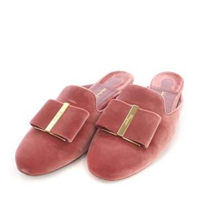 SCIACCA T ミュール サボサンダル ローヒール リボン ベロア 7.5C ピンク