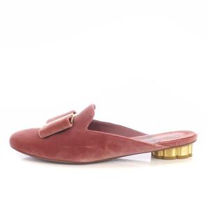 Salvatore Ferragamo SCIACCA T ミュール サボサンダル ローヒール リボン ベロア 7.5C ピンク