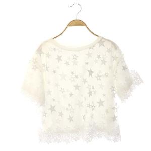 20AW スター刺繍トップス チュール レース クルーネック 半袖 36 ホワイト シルバー