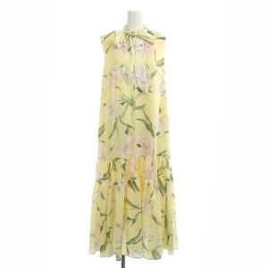 21SS カサブランカプリントドレス ワンピース ロング ノースリーブ リボン F イエロー