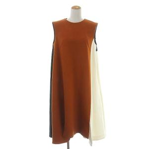 ノースリーブワンピース セミフレア 38 茶 黒