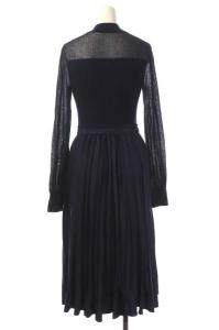 ANAYI 21AW シアーパフスリーブドッキングワンピース 切替 36 ネイビー