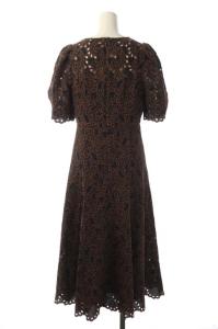 ANAYI 21SS バイカラー ペイズリー Vネック ワンピース ロング 刺繍 38 ネイビー ブラウン