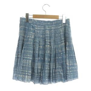 PRADA プリーツフレアスカート ミニ 総柄 36 青 ブルー