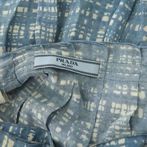 PRADA プリーツフレアスカート ミニ 総柄 36 青 ブルー