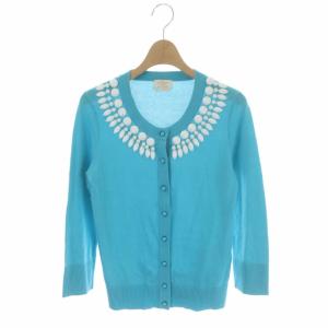ビジューニットカーディガン長袖 丸首 クルーネック XS ターコイズ NJMU1778