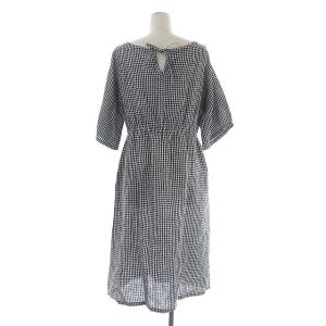 fog linen work ワンピース ロング 五分袖 リネン ギンガムチェック ブラック ホワイト