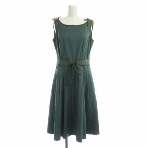 ノースリーブシャツワンピース ひざ丈 ベルト付き 40 緑 茶 グリーン ブラウン