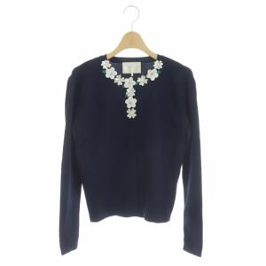 21AW フラワービジューカーディガン ニット 長袖 クルーネック F ネイビー