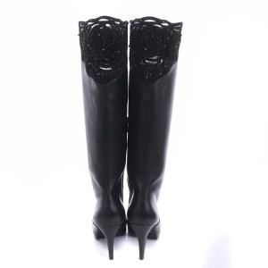 GRACE CONTINENTAL バラデザインビジュー ロングブーツ 38 ブラック