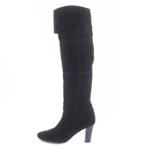 GRACE CONTINENTAL ステッチデザインスエードニーハイブーツ アーモンドトゥ 38 ブラック