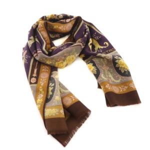 ストール シルク混 花柄 パープル