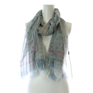 ETRO ストール ペイズリー柄 スシルク フリンジ ブルー