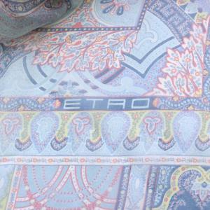 ETRO ストール ペイズリー柄 スシルク フリンジ ブルー