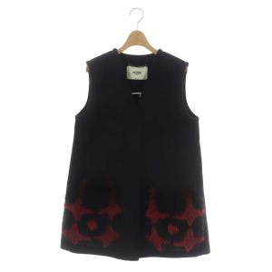 ロングジレ ベスト カシミヤ混 シルク フォックスファー 40 黒