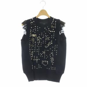 パールニットベスト スタッズ カシミヤ混 1 紺 黒