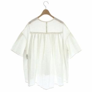 Drawer リネンジャガードバックギャザーブラウス シャツ フレア 38 白