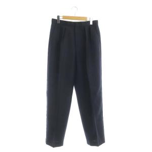 ウールモヘアワイドパンツ タック センタープレス 切替 シルク 40 ネイビー