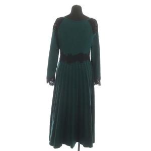 GRACE CONTINENTAL 21AW キカJQプリーツニットワンピース ロング 長袖 レース 36 グリーン ブラック