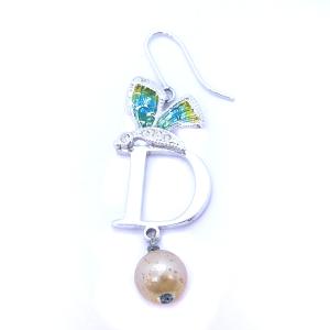 Christian Dior ピアス アクセサリー バタフライ パール Dロゴ シルバー色 緑 グリーン OH