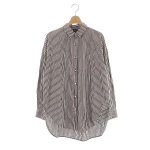 Spick&Span 21AW SOMELOS パールボタンオーバーシャツ 長袖 ストライプ 38 ブラウン ホワイト