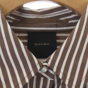 Spick&Span 21AW SOMELOS パールボタンオーバーシャツ 長袖 ストライプ 38 ブラウン ホワイト