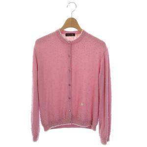 カシミヤ シルク ビーズ装飾カーディガン ニット 長袖 ピンク