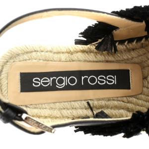 Sergio Rossi Sr Kauai サンダル ストラップ ラフィア 37 24cm ベージュ 黒 ブラック