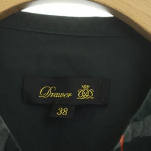 Drawer マドラスチェックブラウス シャツ 五分袖 前開き 比翼ボタン フレアスリーブ 38 深緑 白 オレンジ ダークグリーン ホワイト