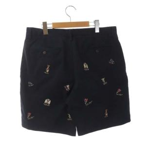 POLO RALPH LAUREN マルチ刺繍 チノ ショートパンツ ハーフ ジッパーフライ 34 紺 ネイビー