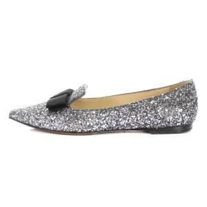 JIMMY CHOO フラットシューズ パンプス ポインテッドトゥ リボン グリッター 23cm シルバー