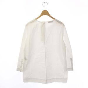 Drawer プルオーバーシャツ ブラウス コットン ノーカラー 長袖 ホワイト