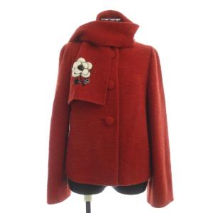 マフラー付き ショートジャケット ハイネック ウール 38 レッド