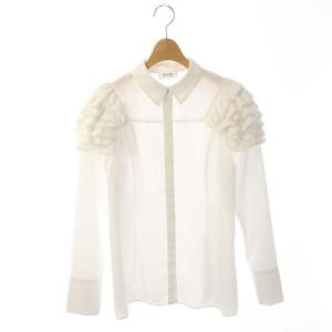 ×HANAE MORI 22SS フリルショルダーブラウス ステンカラー 36 ホワイト
