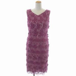フラワーレースタイトワンピース ノースリーブ ミモレ丈 花柄 36 パープル