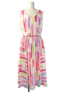 20SS マーガレット ワンピース フレア ロング ノースリーブ Vネック 花柄 パール 花刺繍 1 マルチカラー