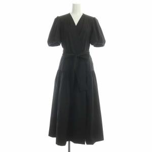 22SS トリアセタフタラップドレス バルーンスリーブ リボンベルト付き 38 ブラック