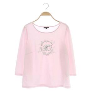 22SS コンパクトポンチロゴモチーフ カットソー 七分袖 刺繍 パールビジュー装飾 40 ピンク グレー 白 ホワイト