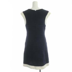 CHANEL 14S カラーストーン バイカラーツイードワンピース 34 紺 白 P49208V35910